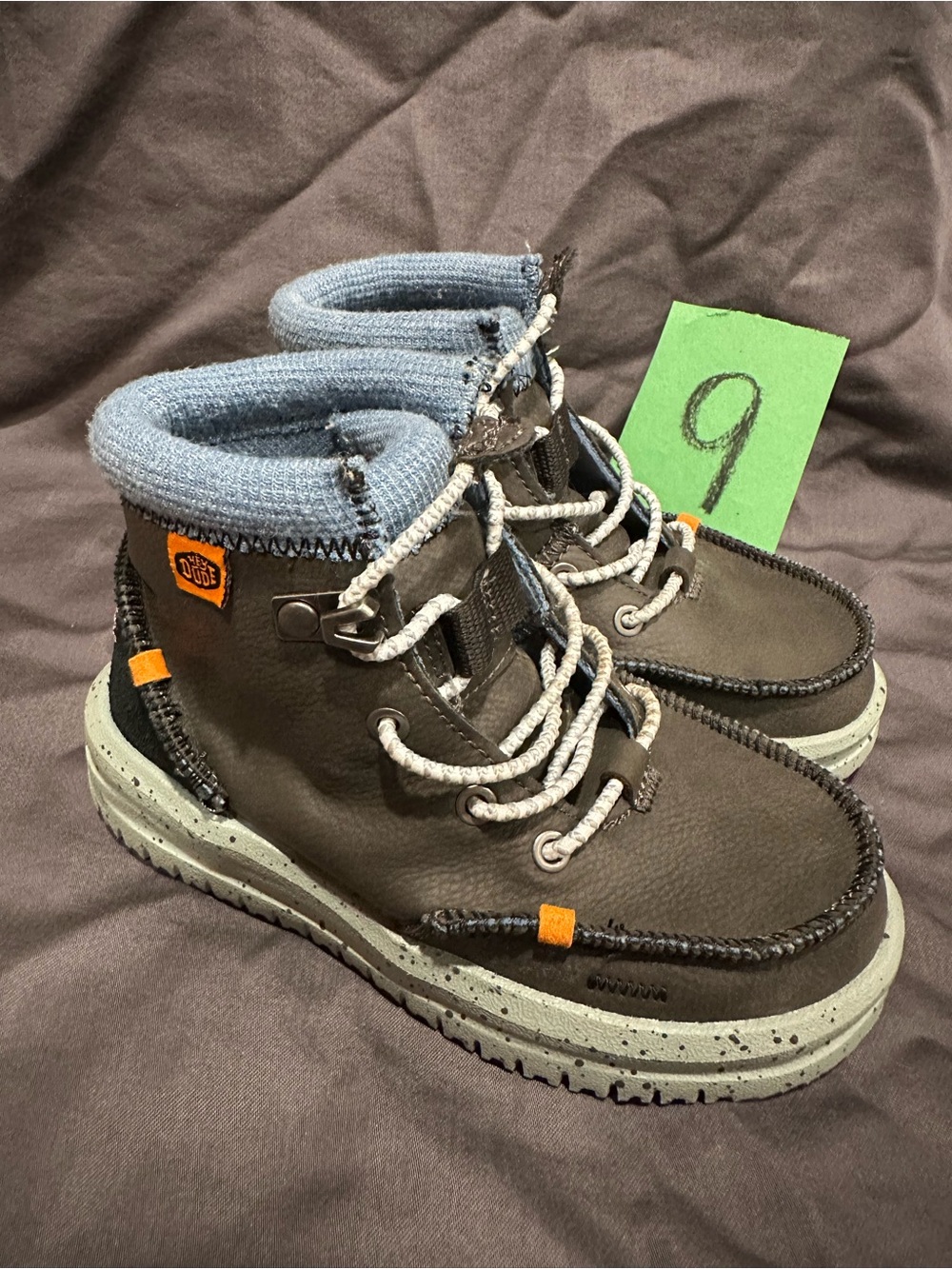 Hey Dude Kids Brown Boots with Light Blue Collar